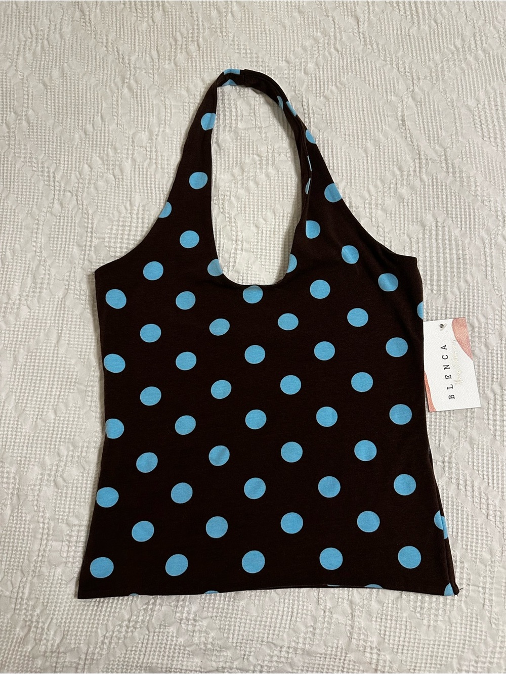 Blenca Brown and Sky Blue Polka Dot Halter Camisole